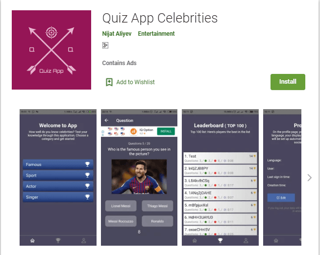 Quiz App Celebrities