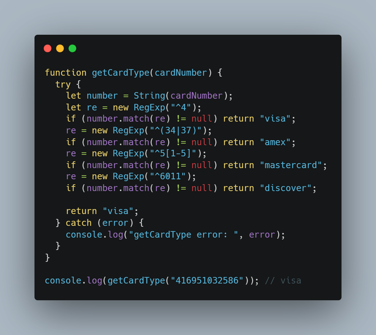 Get card type with JavaScript
